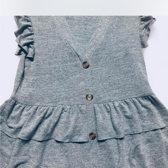 Gray/Blue Ruffled Button-Down Top - Picture 2 of 5